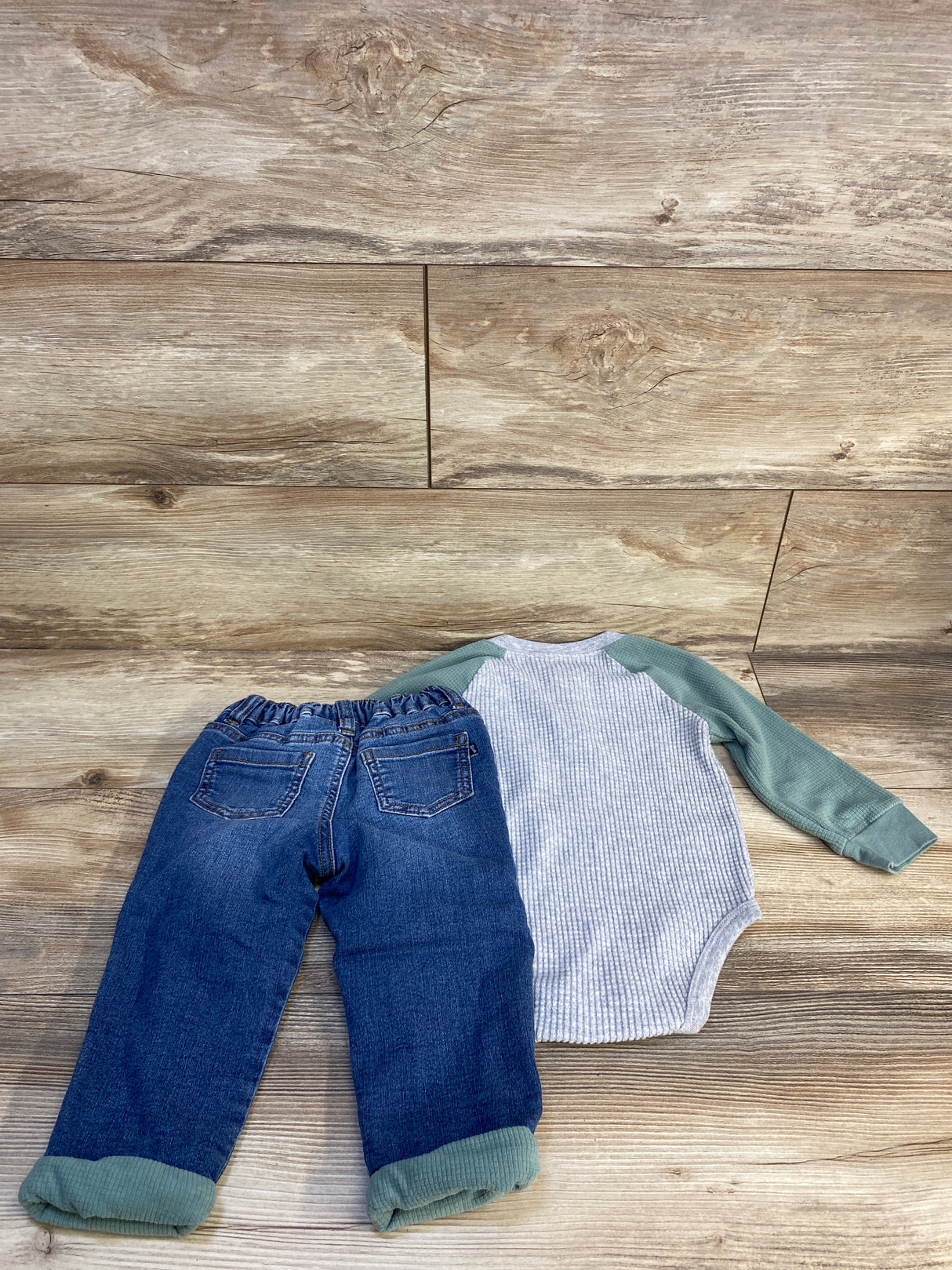 OshKosh 2pc Waffle Knit Hooded Bodysuit Set Grey sz 18m