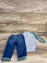 OshKosh 2pc Waffle Knit Hooded Bodysuit Set Grey sz 18m