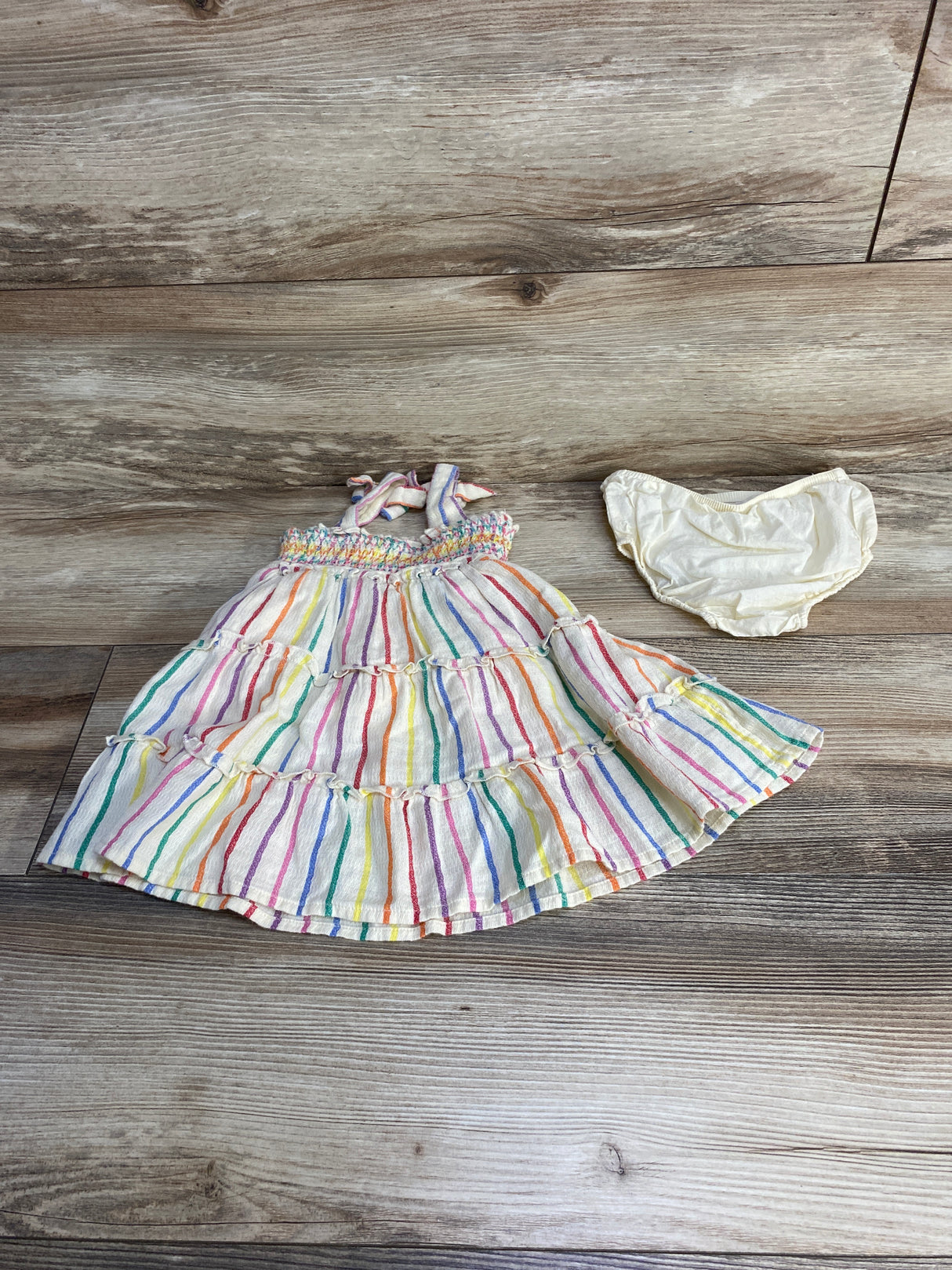 Cat & Jack Striped Smocked Dress & Bloomers Cream sz 18m