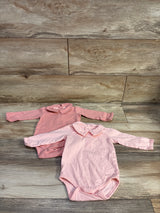 2pk Long Sleeve Collared Bodysuits Pink sz 6m