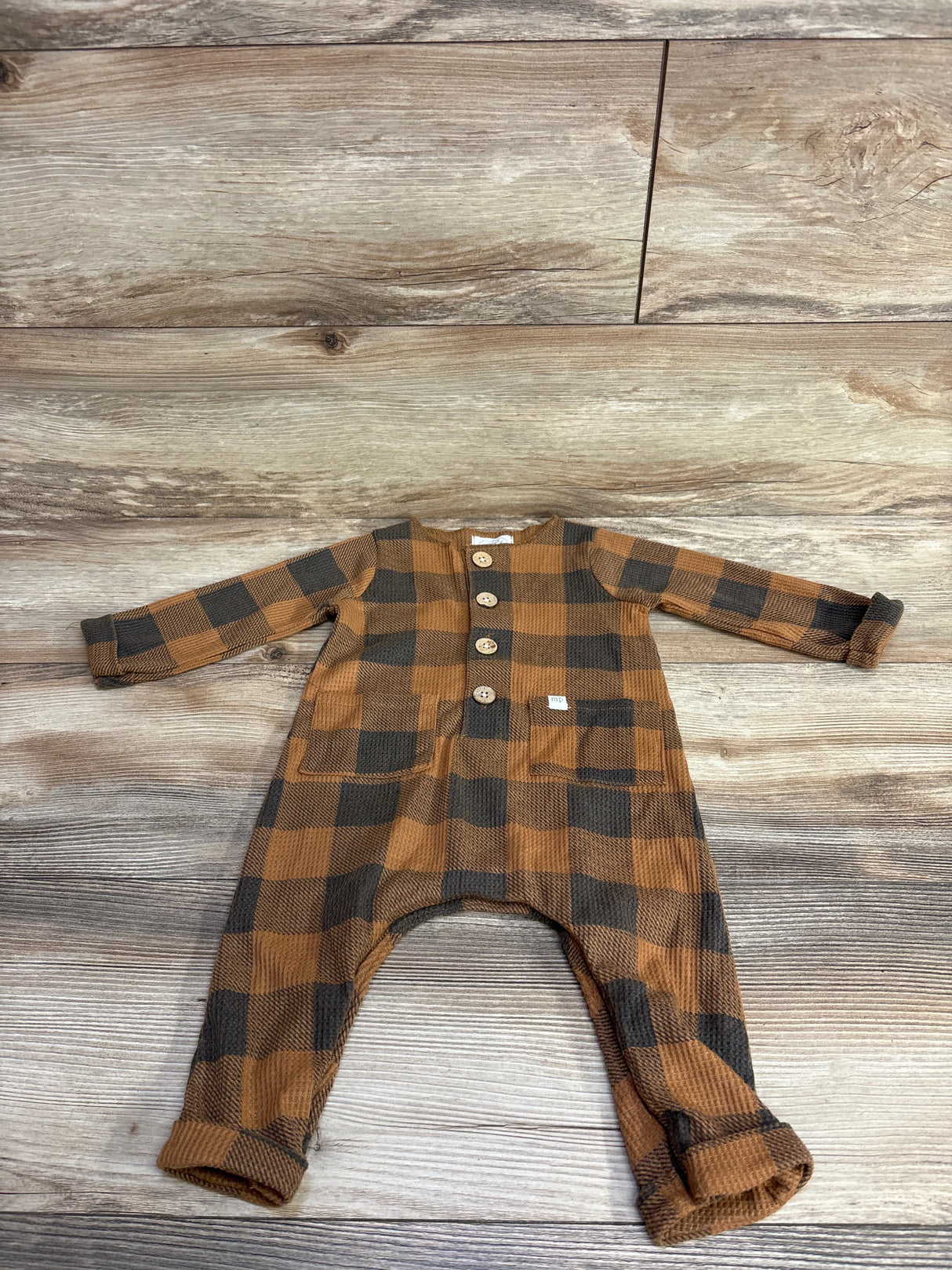 Mudpie Buffalo Plaid Coverall Brown sz 6-9m