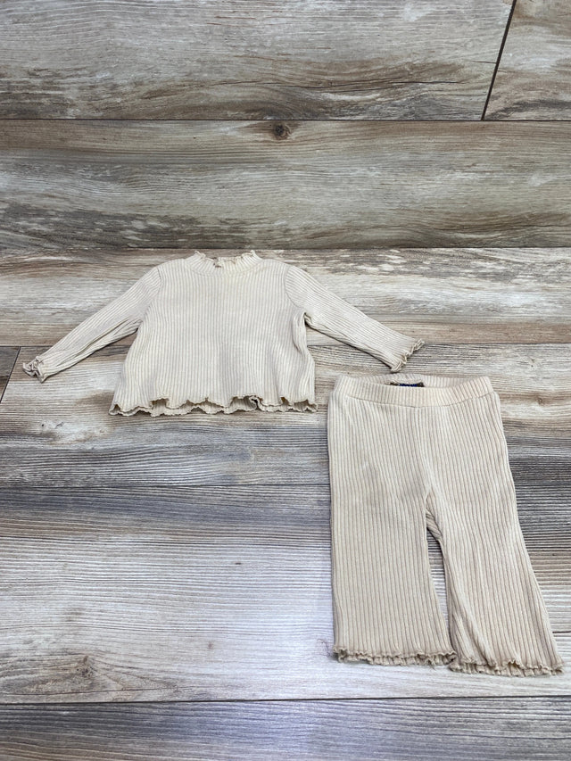 Old Navy Rib-Knit Lettuce-Edge Top & Pants Beige sz 0-3m - Me n Mommy To Be
