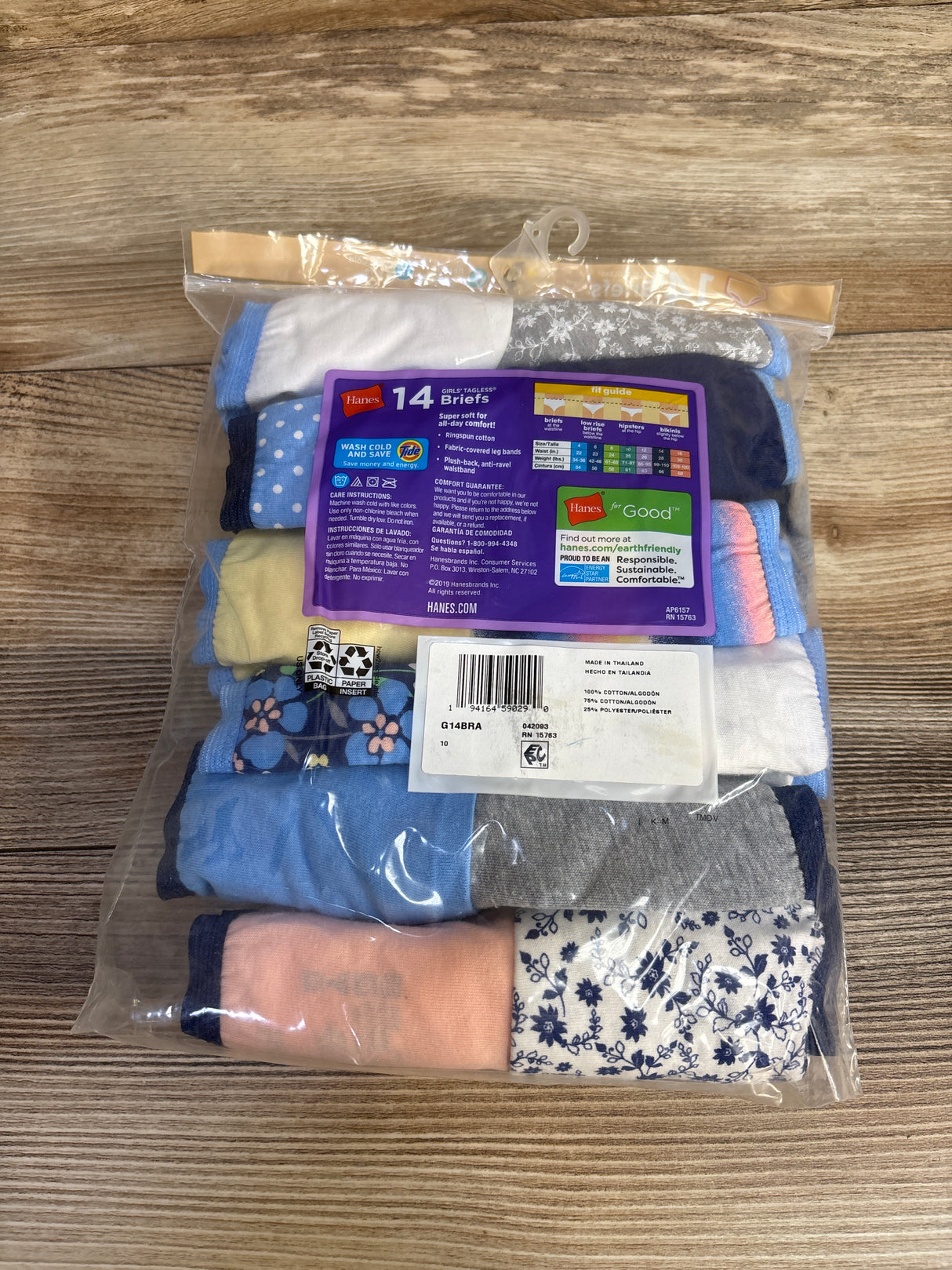 NEW Hanes Girls' Tagless Brief Underwear 14pk sz 10