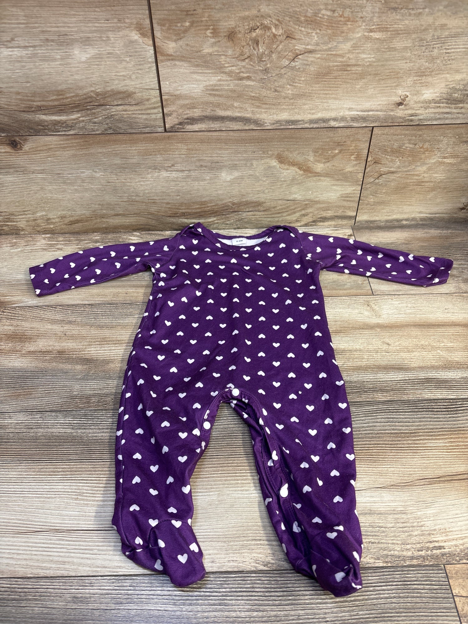 Heart Print Footed Coverall Purple sz 6-9m
