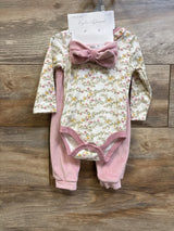 NWOT Kyle + Deena 3pc Floral Velour Bodysuit Set Ivory sz 6-9m