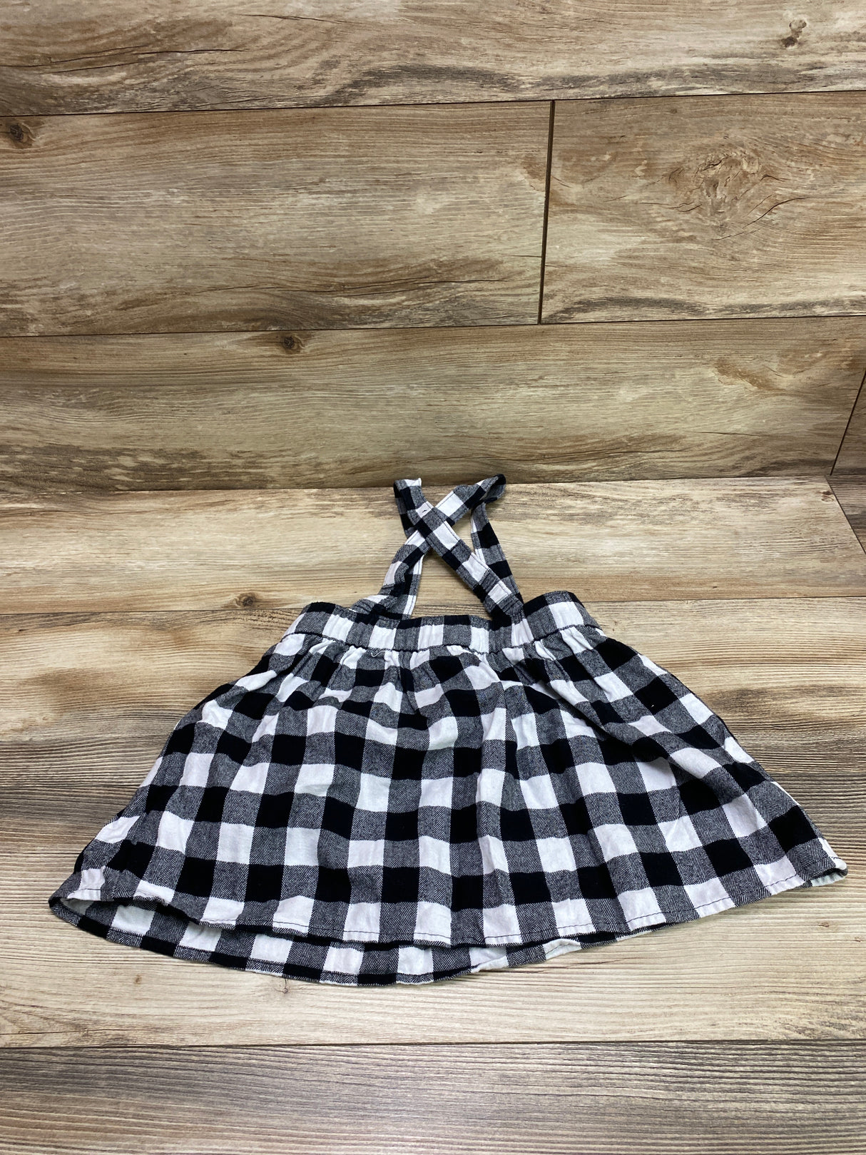 Cat & Jack Buffalo Check Suspender Skirt Black/White sz 4T