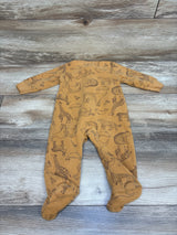 Flat lay of Child Of Mine orange blanket sleeper for three to six months, with long sleeves, covered feet, and animal print