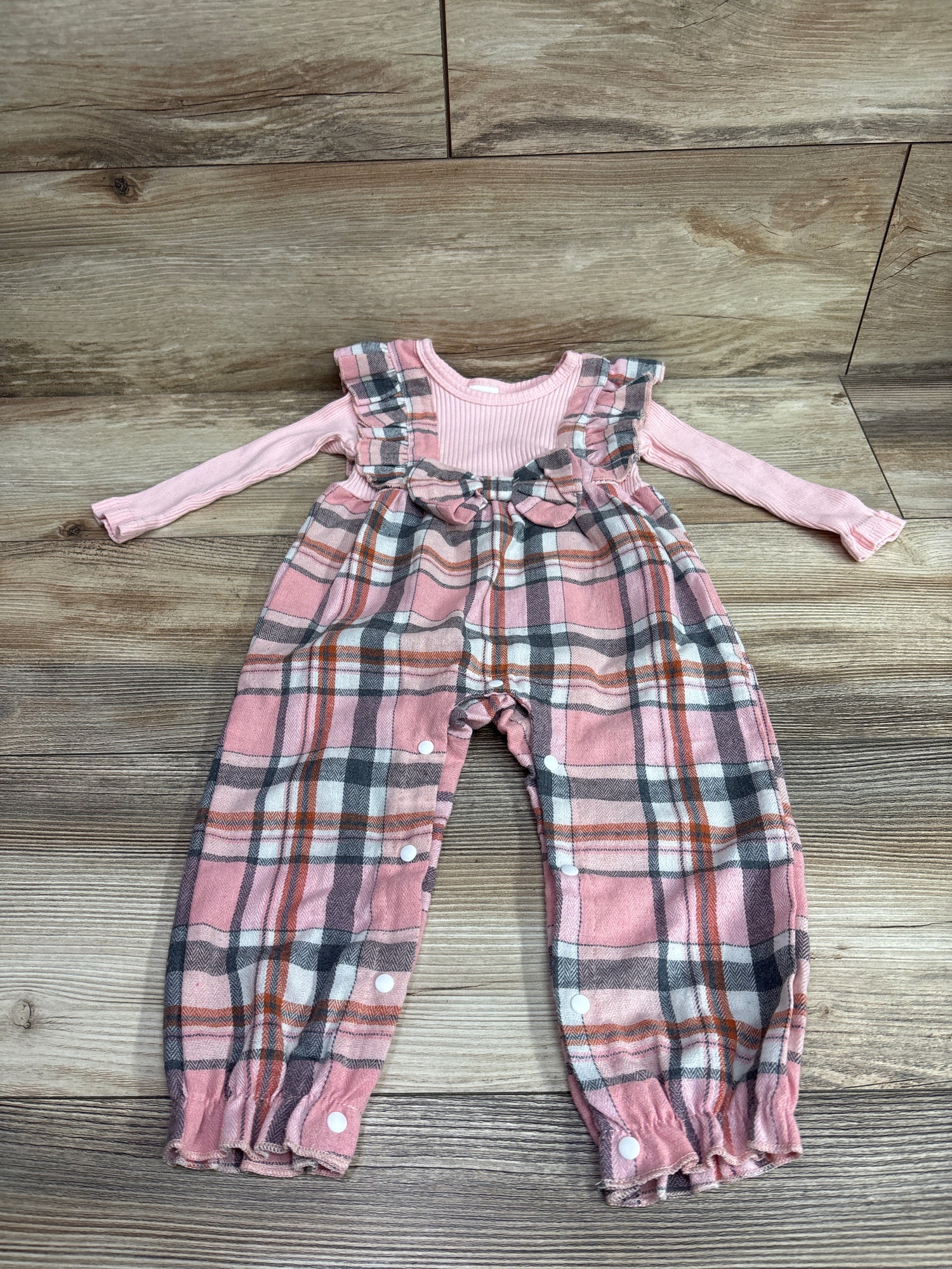 Mioglrie Long Sleeve Ribbed Plaid Coverall Pink sz 12-18m