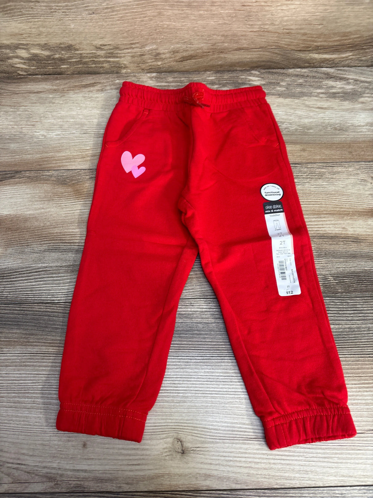 NEW Okie Dokie Cyber Red Drawstring Joggers Hearts sz 2T