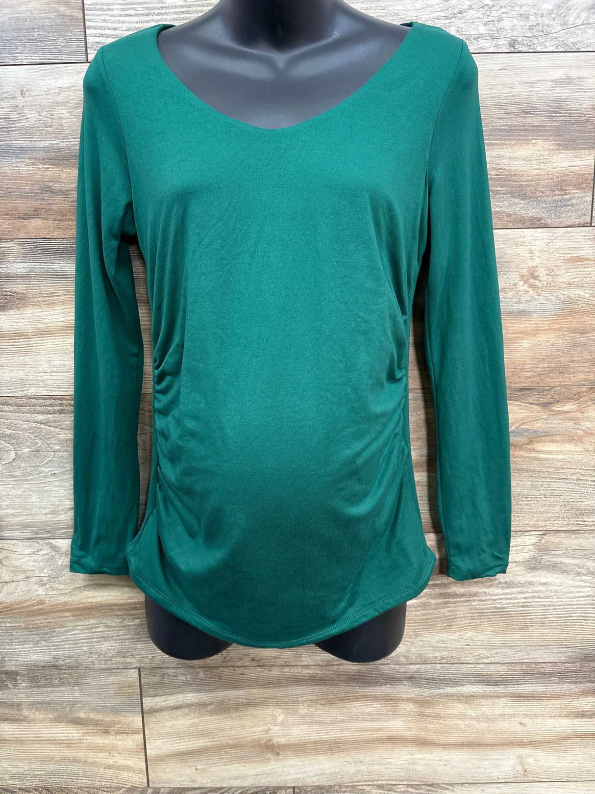 Heart Hips Long Sleeve Ruched Maternity Shirt Green sz Medium