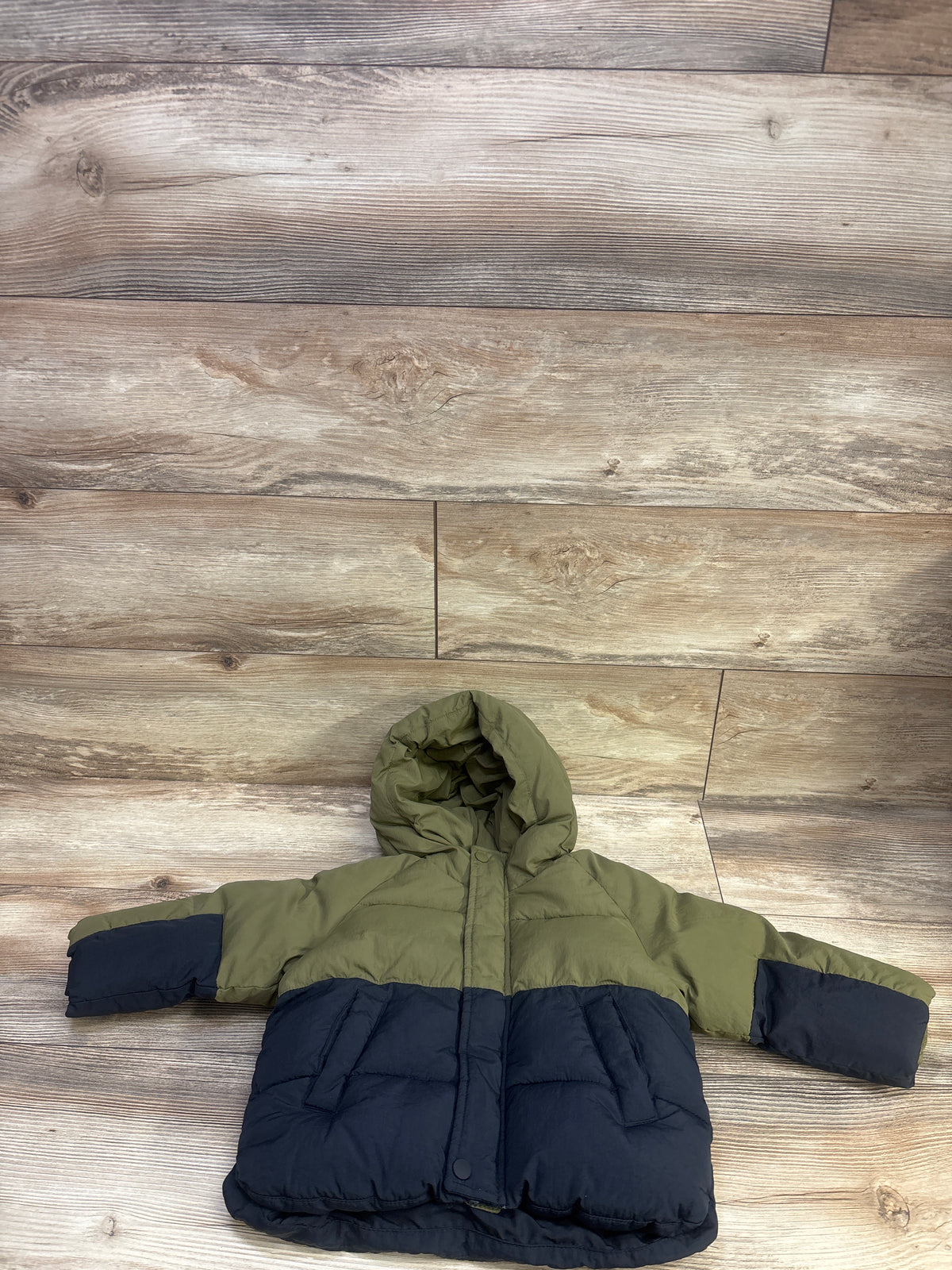 Zara Colorblock Hooded Puffer Jacket Green sz 12-18m