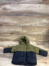 Zara Colorblock Hooded Puffer Jacket Green sz 12-18m
