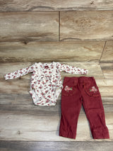 Tahari Baby 2pc Floral Long Sleeve Bodysuit & Pants Set Cream sz 6/9m