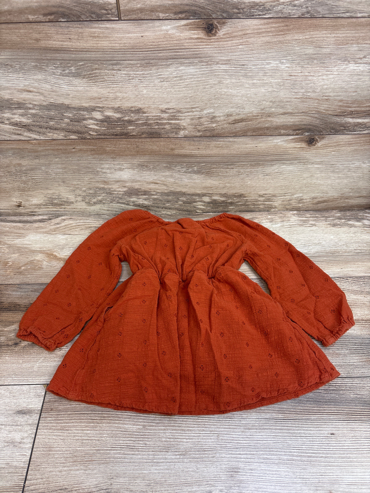Cat & Jack Long Sleeve Eyelet Dress Rust Orange sz 2T