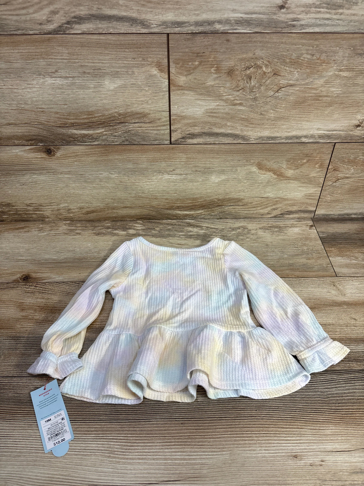 NEW Cat & Jack Tie-Dye Waffle Knit Peplum Top White sz 18m