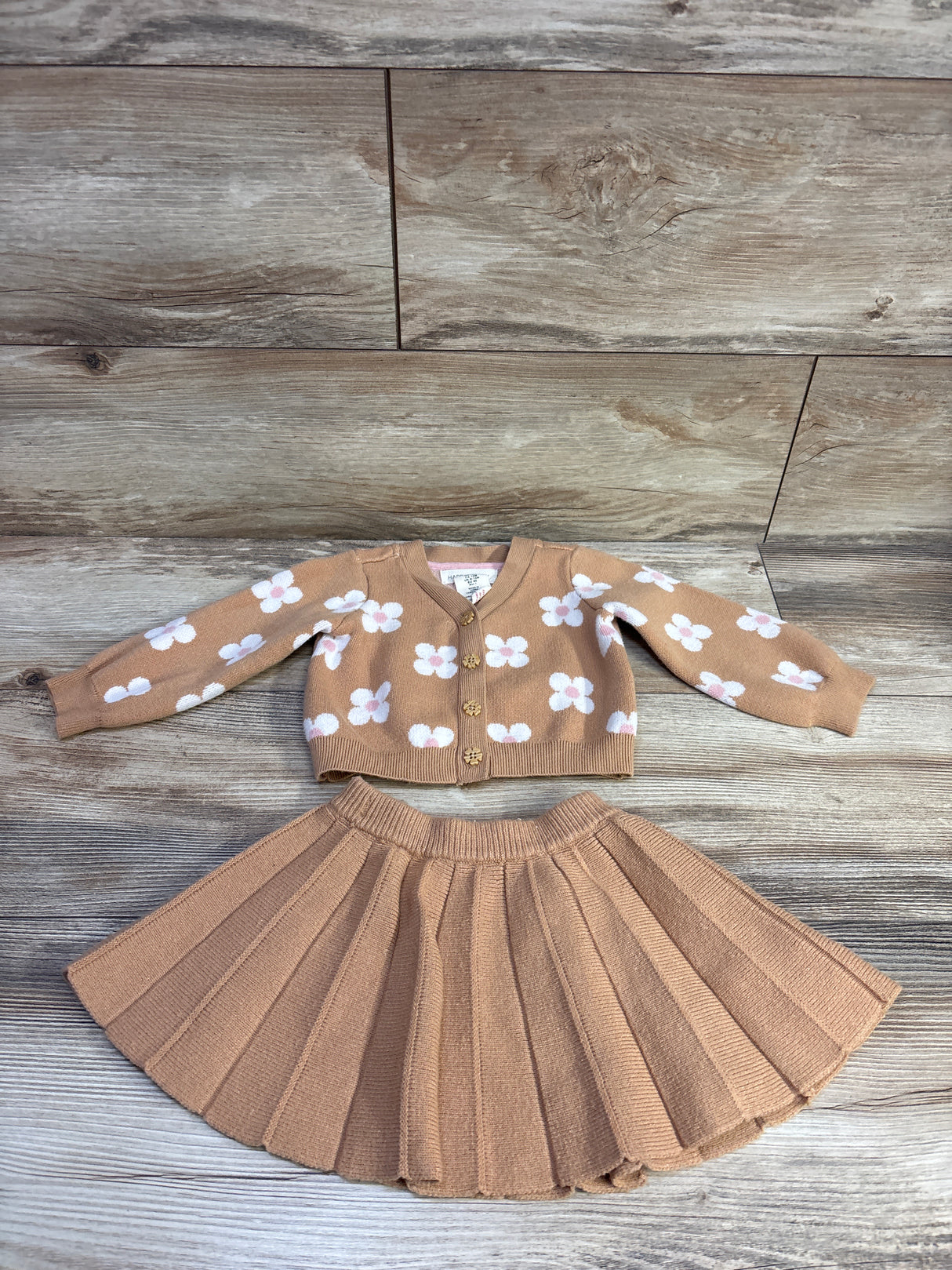 Happily Grey 2pc Floral Knit Cardigan & Skirt Set Brown sz 12m