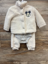 Disney Baby 3pc Mickey Mouse Sherpa Sweatshirt, Bodysuit, & Joggers Cream sz 3/6m