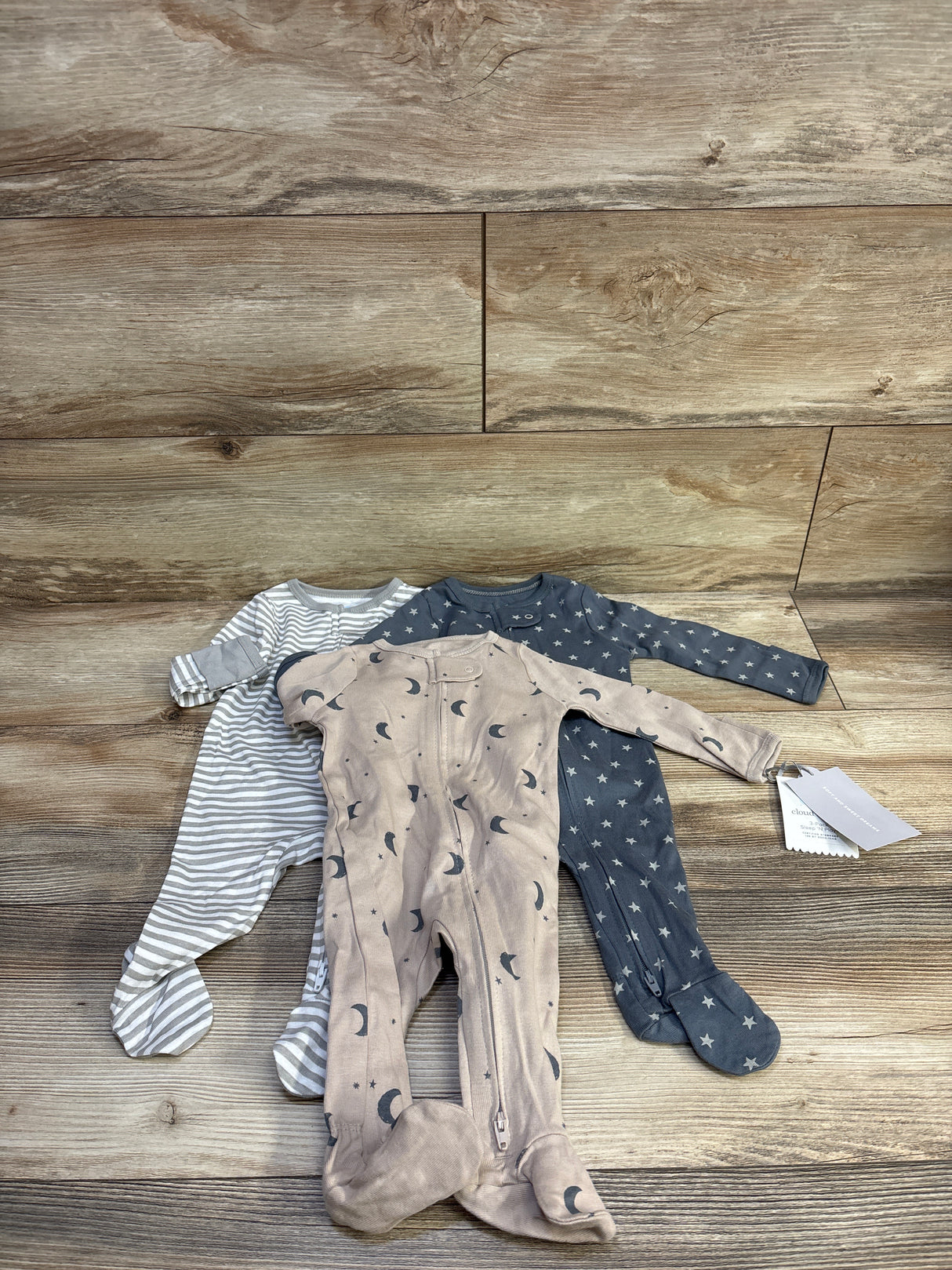 NEW Cloud Island 3pk Sleepers Beige/Grey sz 0-3m