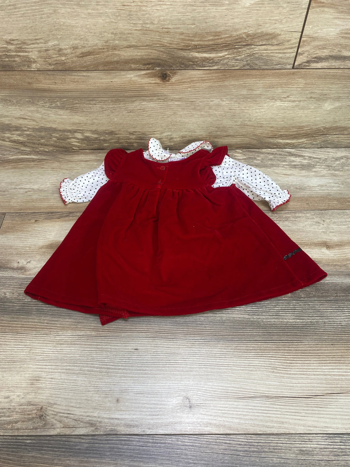 NEW Blueberi Boulevard 2pc Shirt & Ruffle Jumper Dress White/Red sz 3-6m