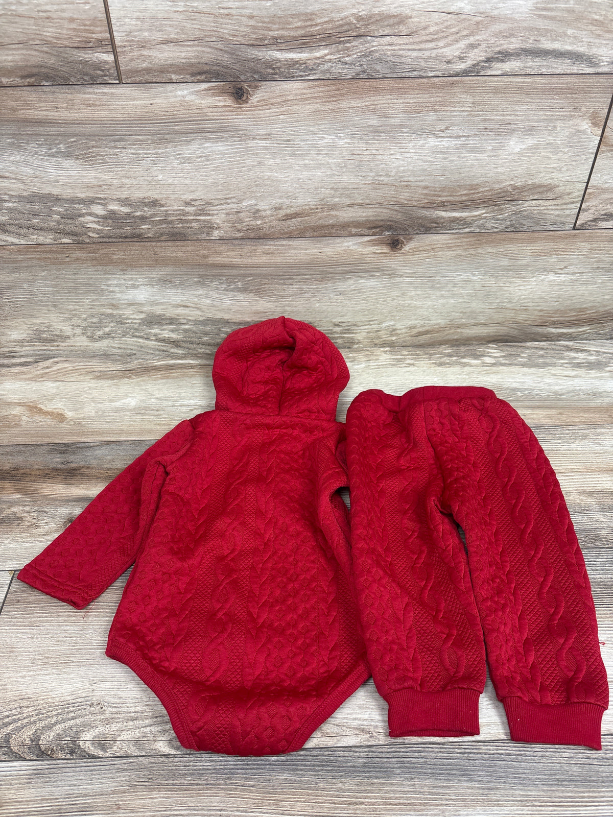 Shein 2pc Hooded Quilted Bodysuit & Pants Set Red sz 12-18m