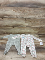 NEW Hudson Baby 2pk Sleepers White/Green sz 0-3m