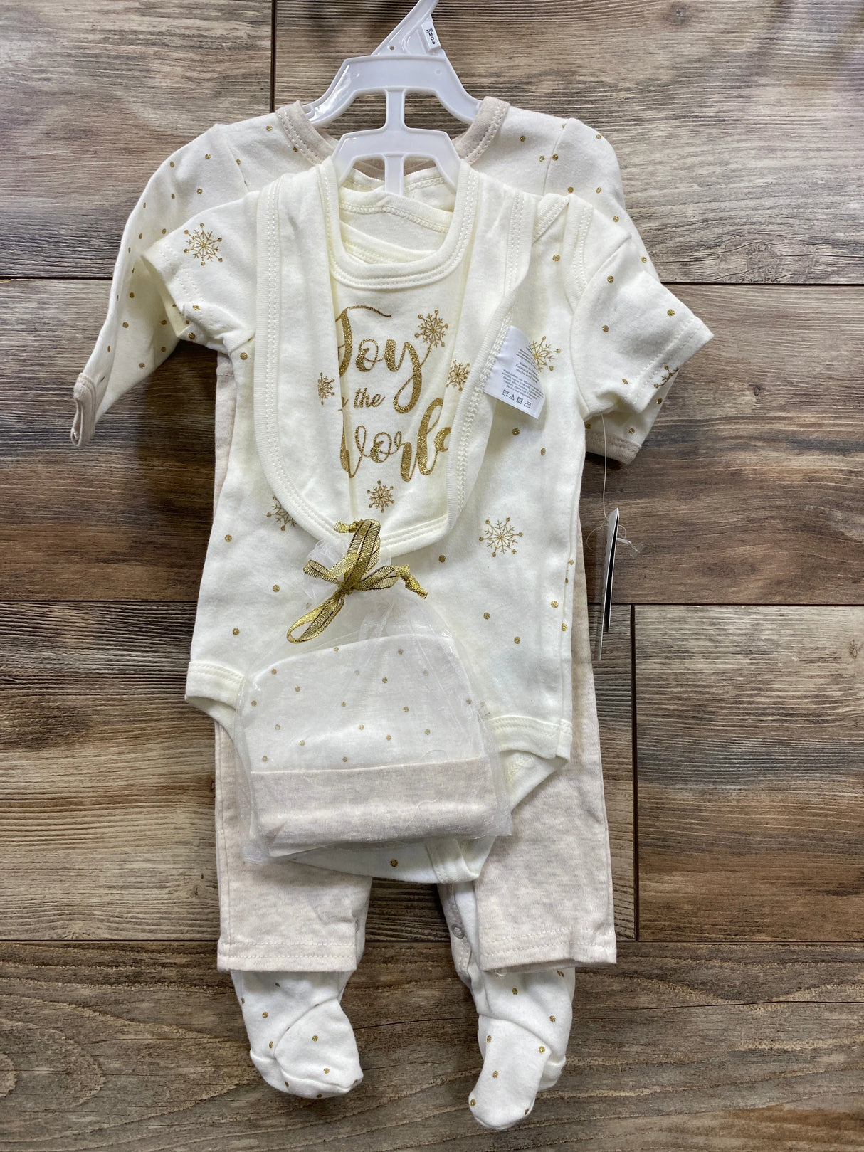 NEW Bon Baby 5pc Polka Dot Joy To The World Bodysuit Set Cream sz 3-6m