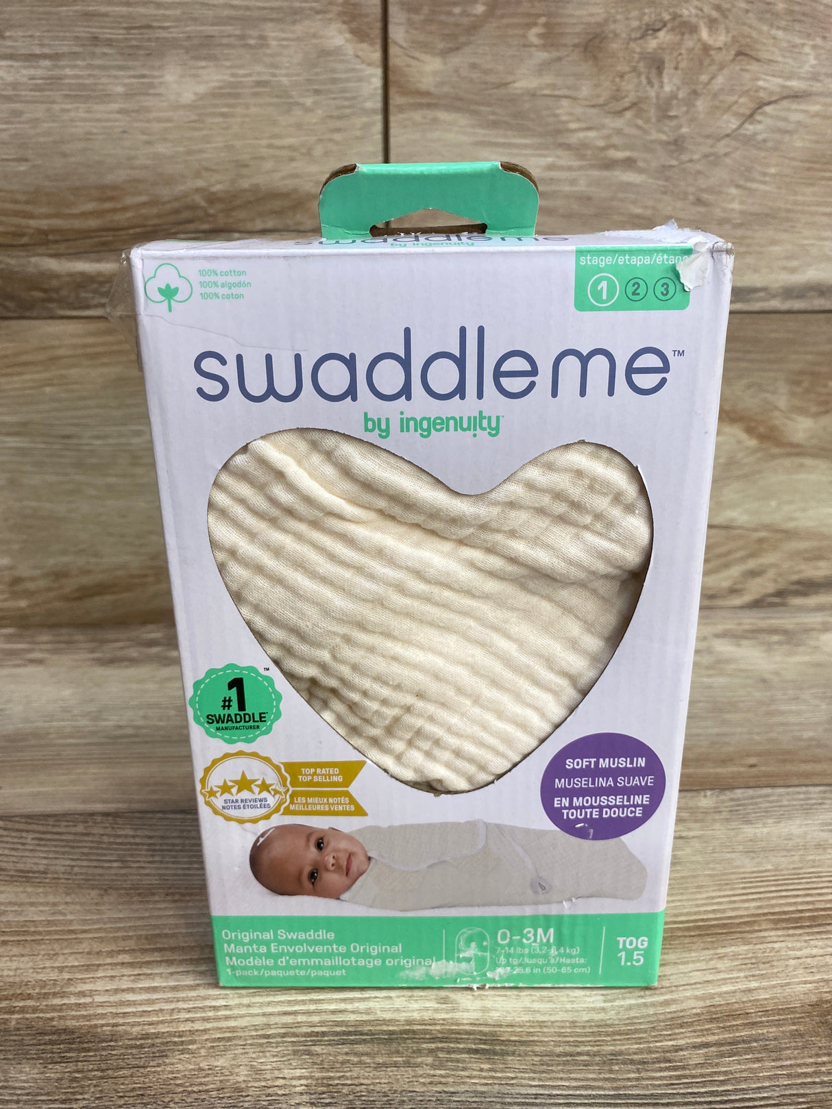 Swaddle Me by Ingenuity Stage 1 Soft Muslin Swaddle Cream sz 0-3m