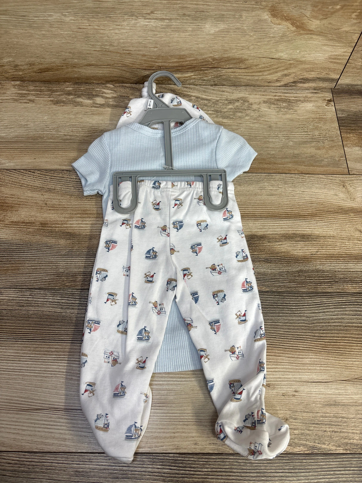 NEW Le Top Bebe 3pc Ribbed Bodysuit Set Light Blue sz 3-6m