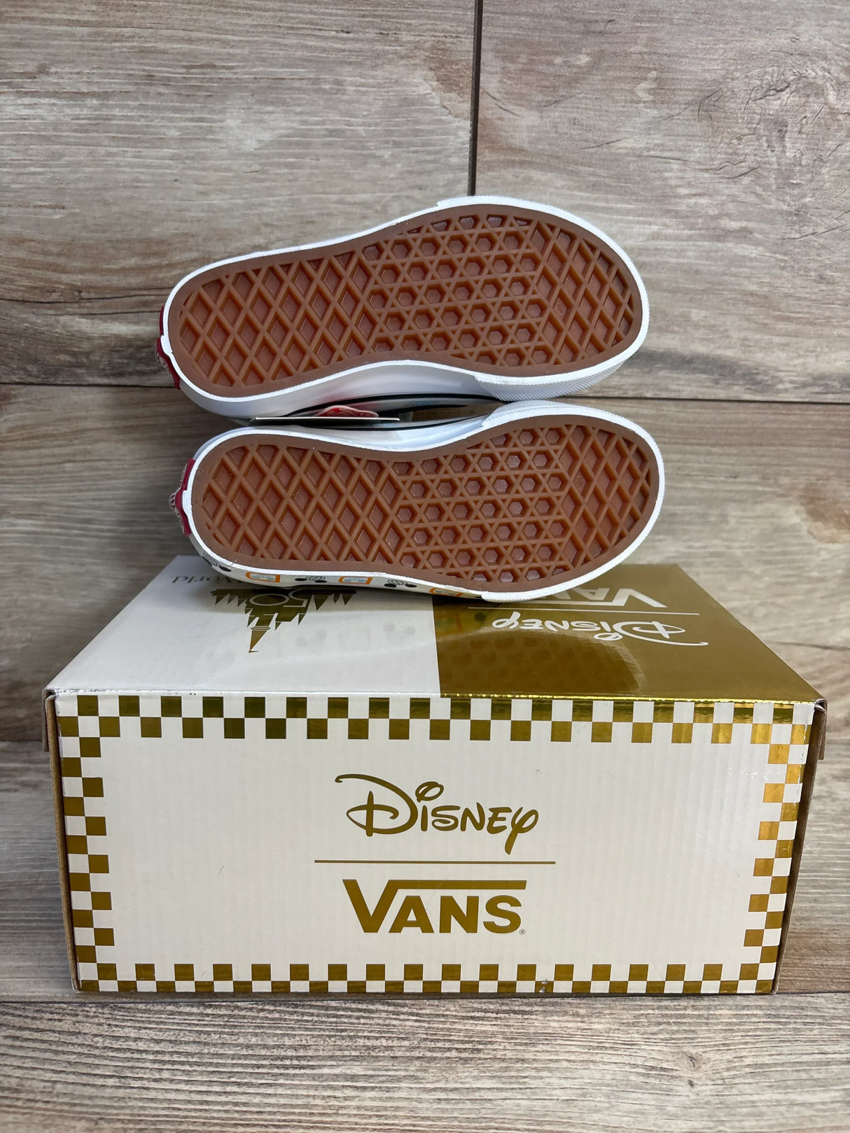 Disney Vans kids shoes with waffle soles on branded box