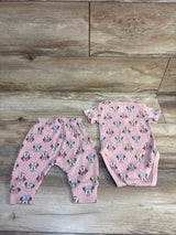 Disney Baby 2pc Minnie Mouse Ribbed Bodysuit & Pants Set Pink sz 3/6m