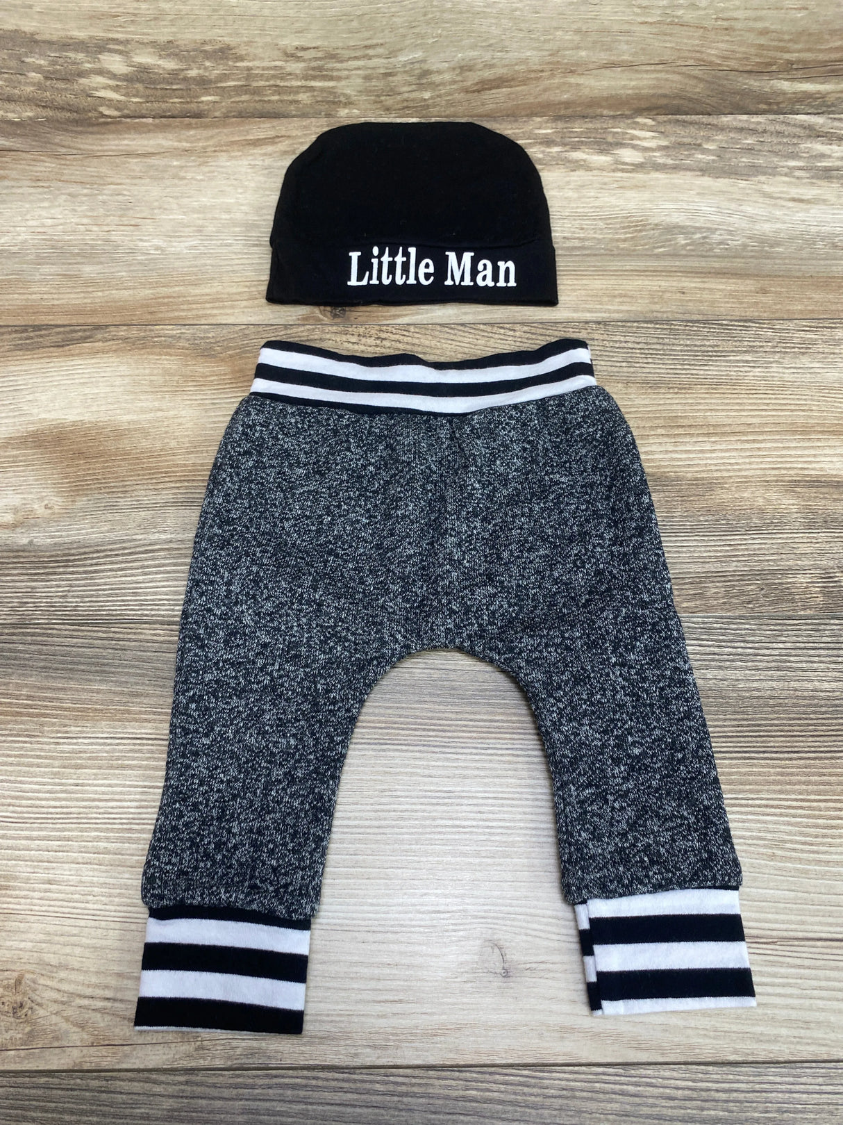 2pc Little Man Hat & Pants Black/Grey sz 3m