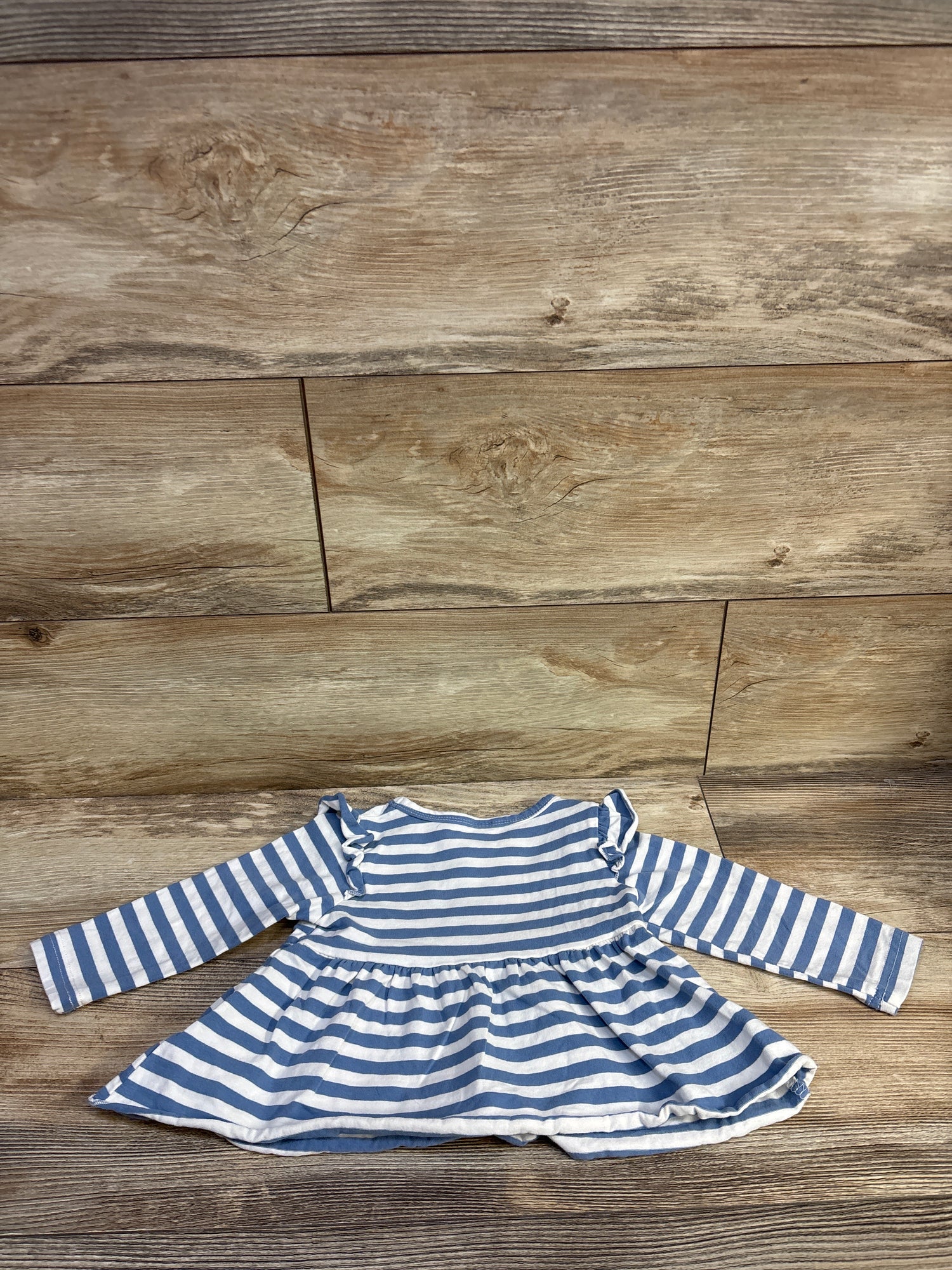 Durtebeua Striped Long Sleeve Peplum Henley Top Blue sz 9-12m