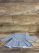 Durtebeua Striped Long Sleeve Peplum Henley Top Blue sz 9-12m