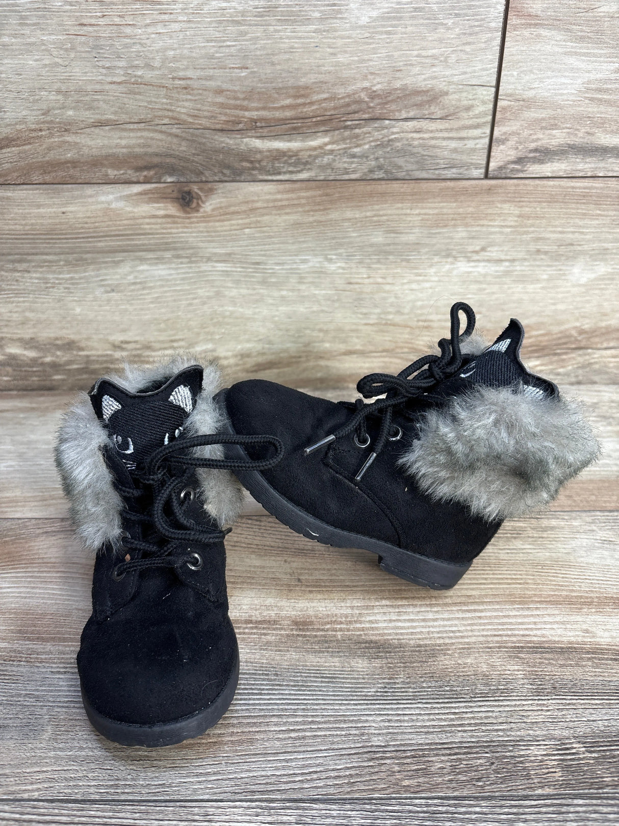 Fabkids Fur Lined Cat Face Boots, Black sz 7c