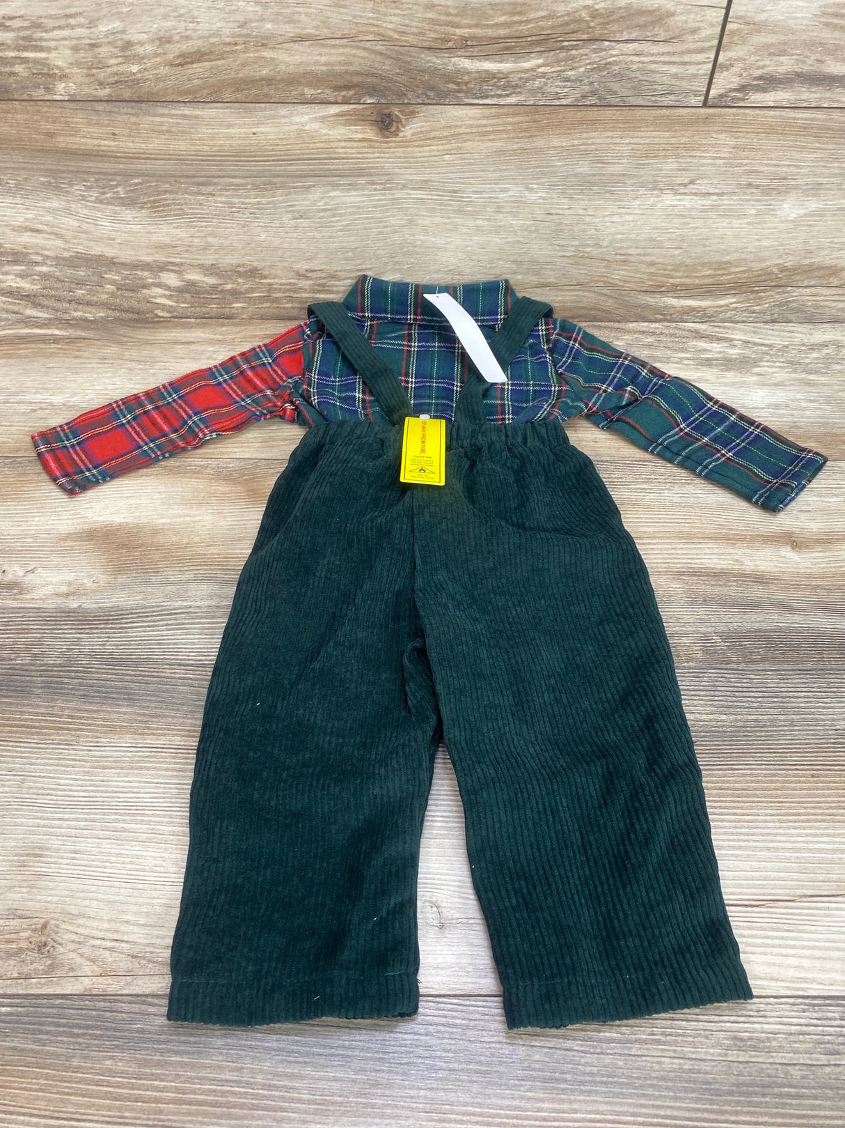 NEW Shein Gentleman Tartan Shirt And Corduroy Overalls 2pc Set sz 6-9m - Me n Mommy To Be