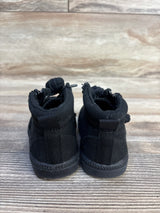 Rear view of Billy Footwear adaptive high-top toddler sneakers showcasing heel pull tabs and back seams with wooden background