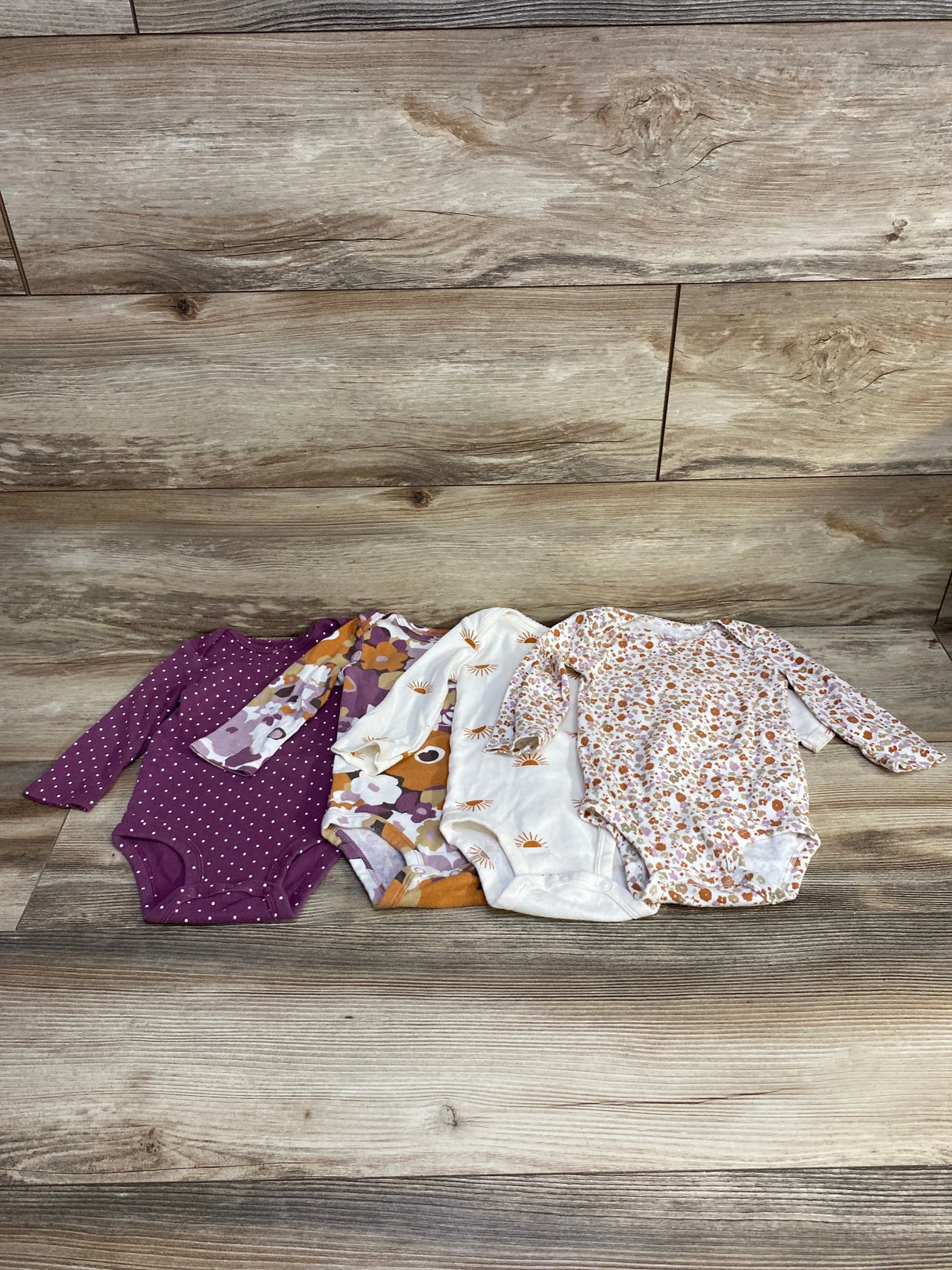 Carter's 4pk Long Sleeve Bodysuits White/Purple sz 9m