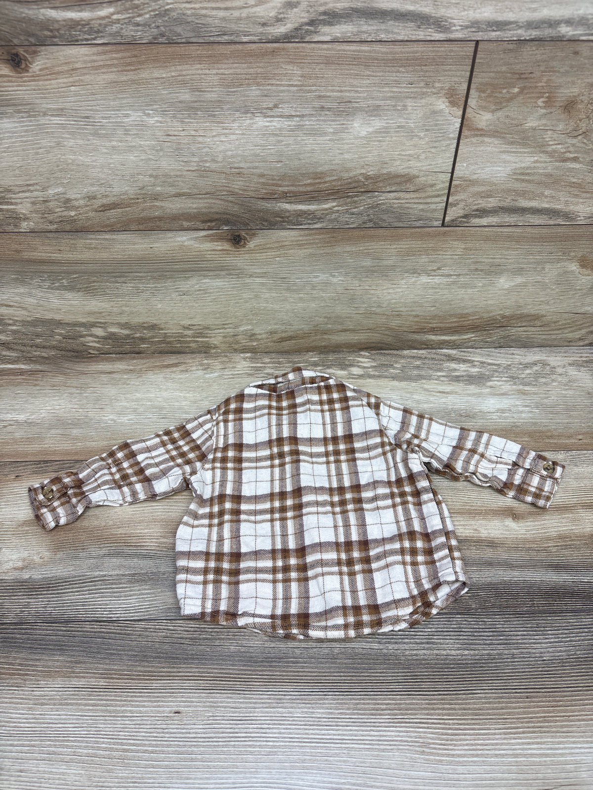 Old Navy Plaid Flannel Button-Up Shirt Beige sz 6-12m