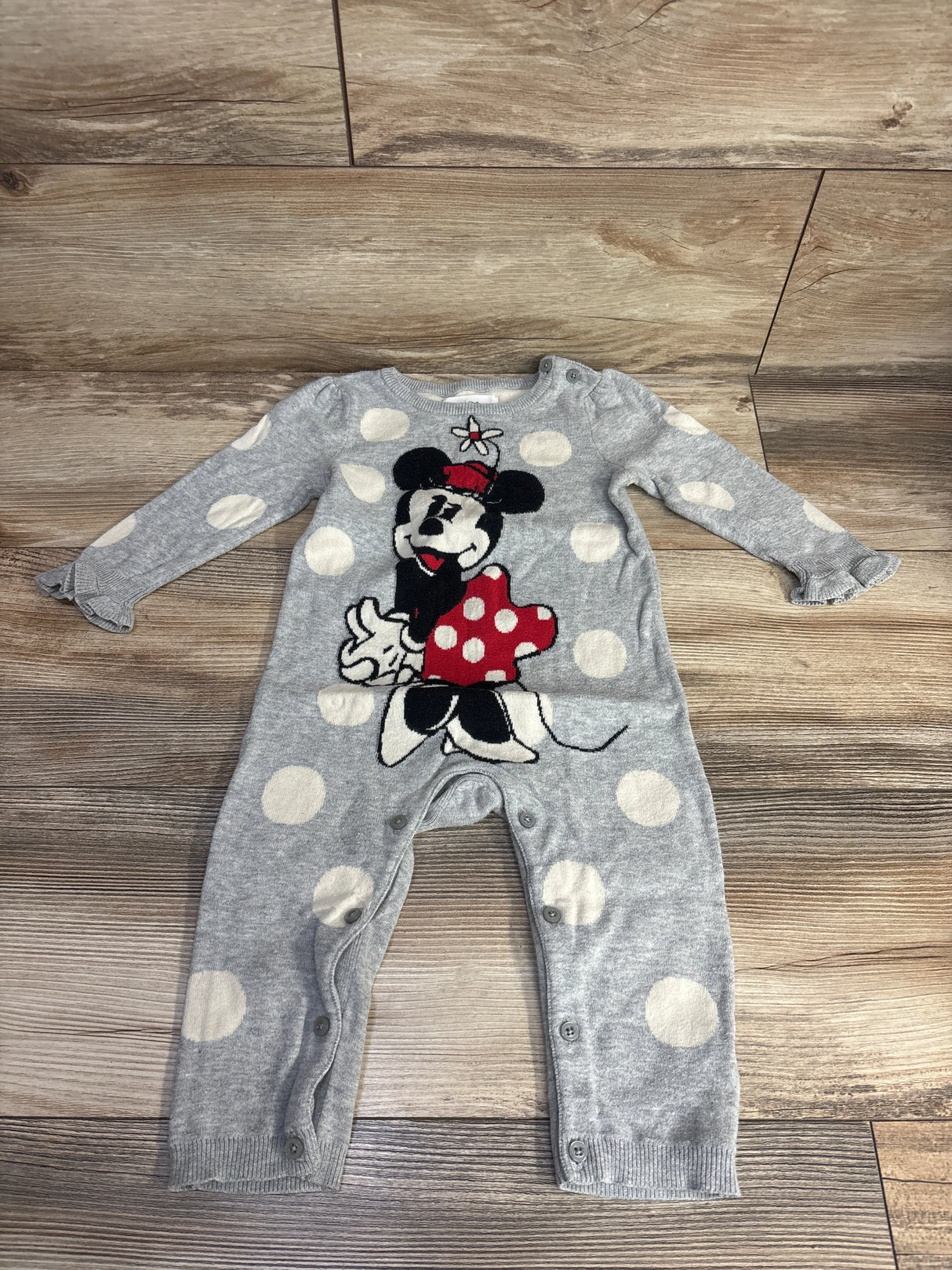 Baby Gap x Disney Minnie Mouse Sweater Knit Coverall Grey sz 12-18m