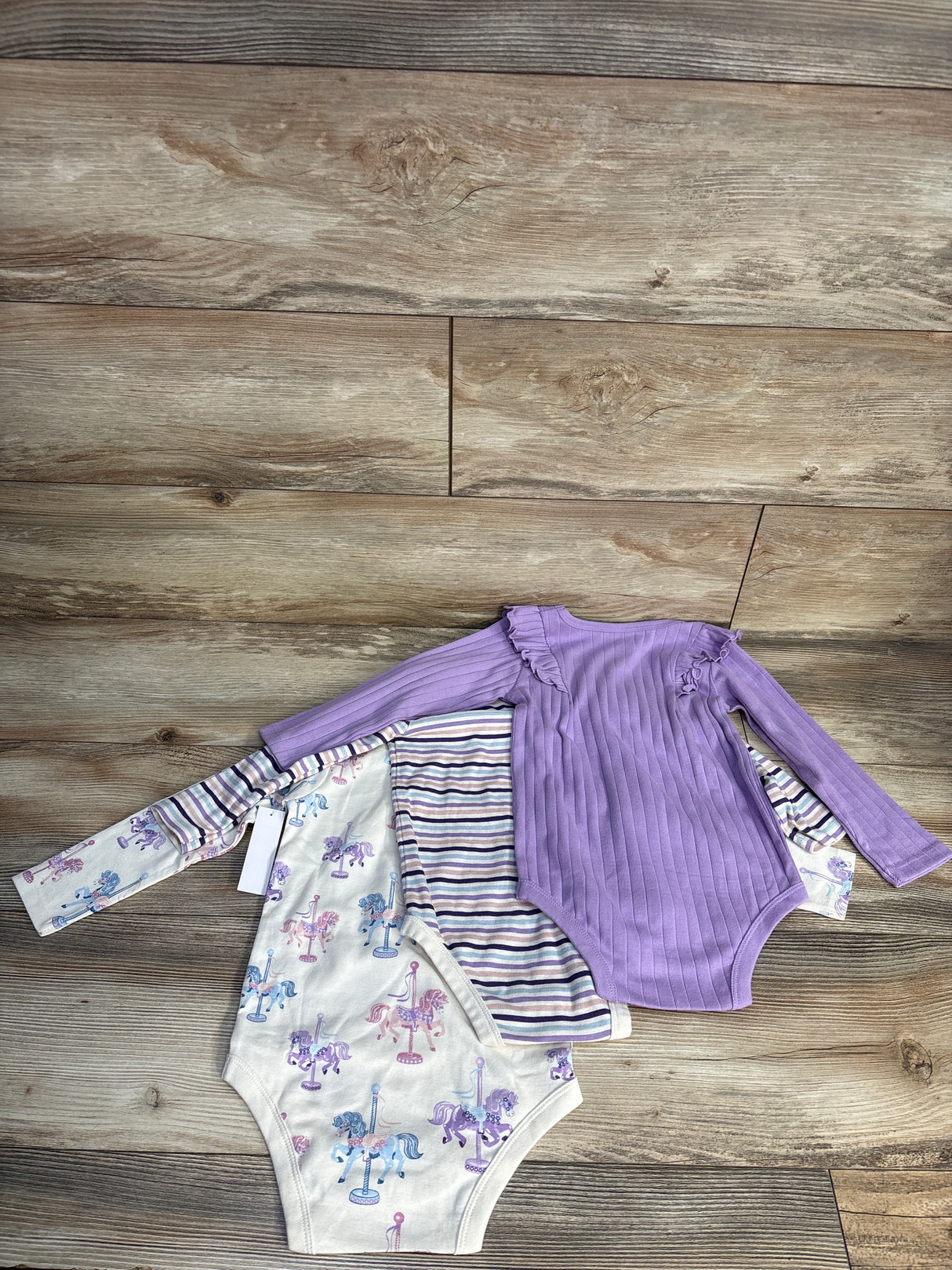 NEW Member's Mark Organic 3pk Long Sleeve Bodysuits Ivory sz 24m