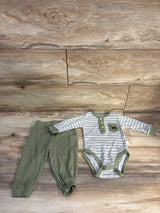 Tahari 2pc Ribbed Henley Bodysuit & Joggers Set Grey sz 12m