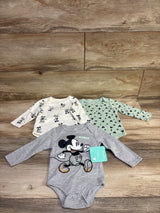 NEW Disney Baby 3pk Mickey Mouse Long Sleeve Bodysuits Grey sz 6/9m