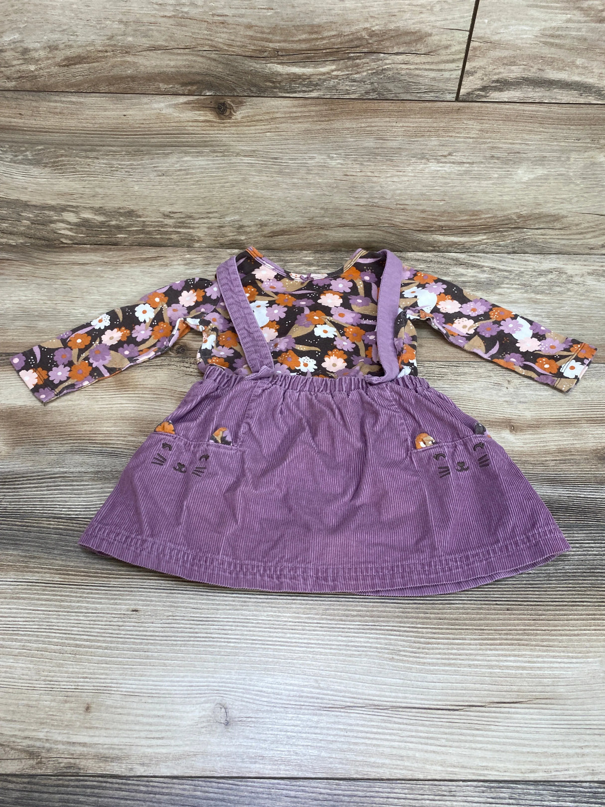 Carter's 2pc Floral Shirt & Corduroy Suspender Skirt Brown/Purple sz 18m