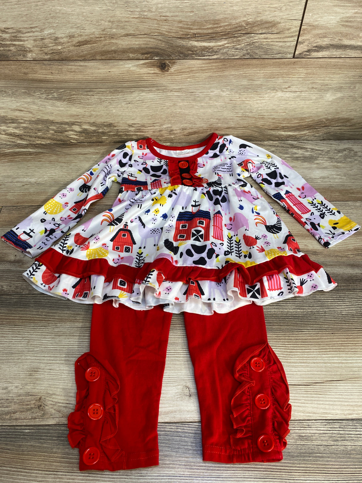 Farm House Tunic & Leggings 2pc Set White sz 2T