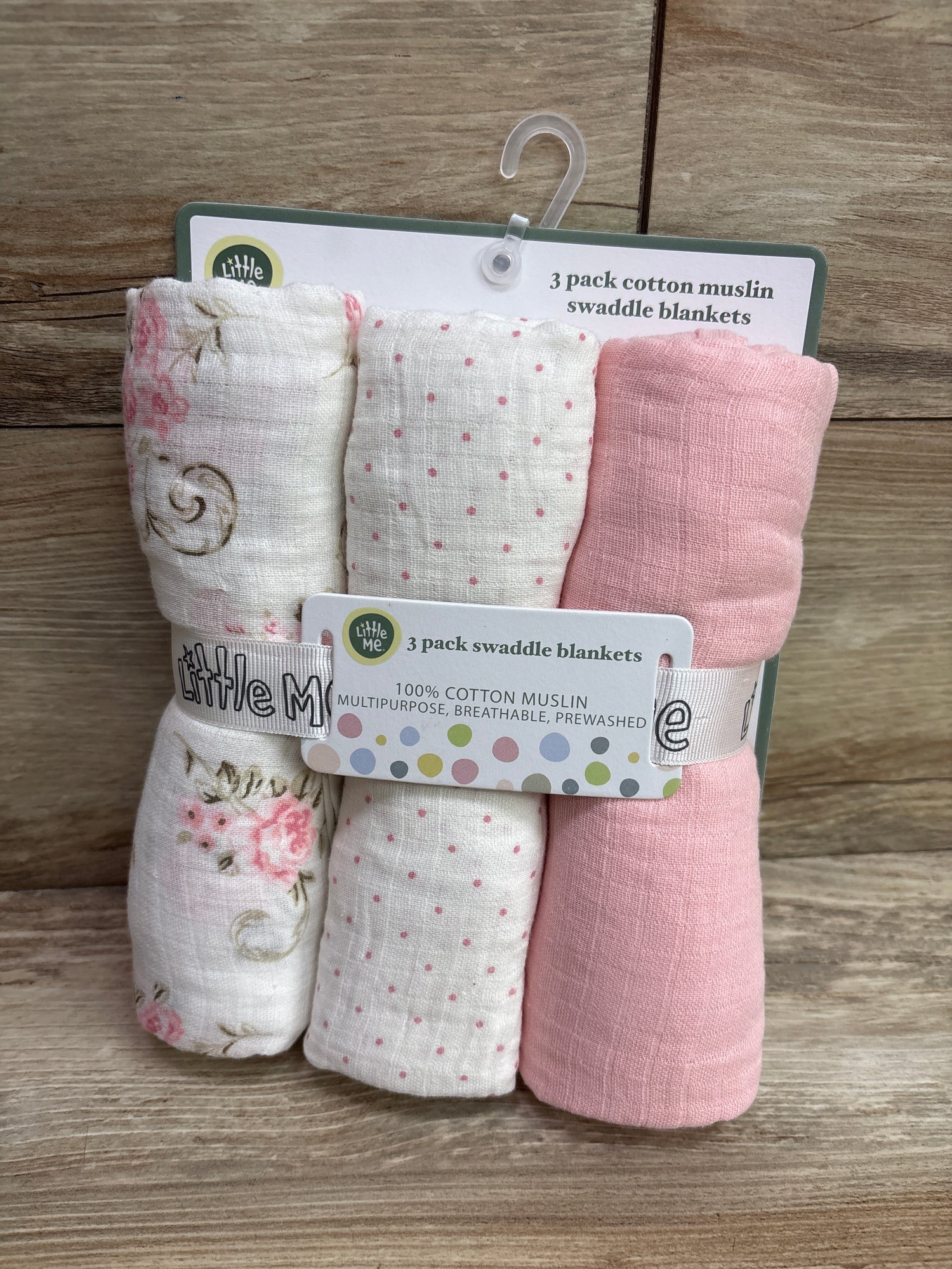NEW Little Me 3pk Muslin Swaddle Blankets Pink 36x40''