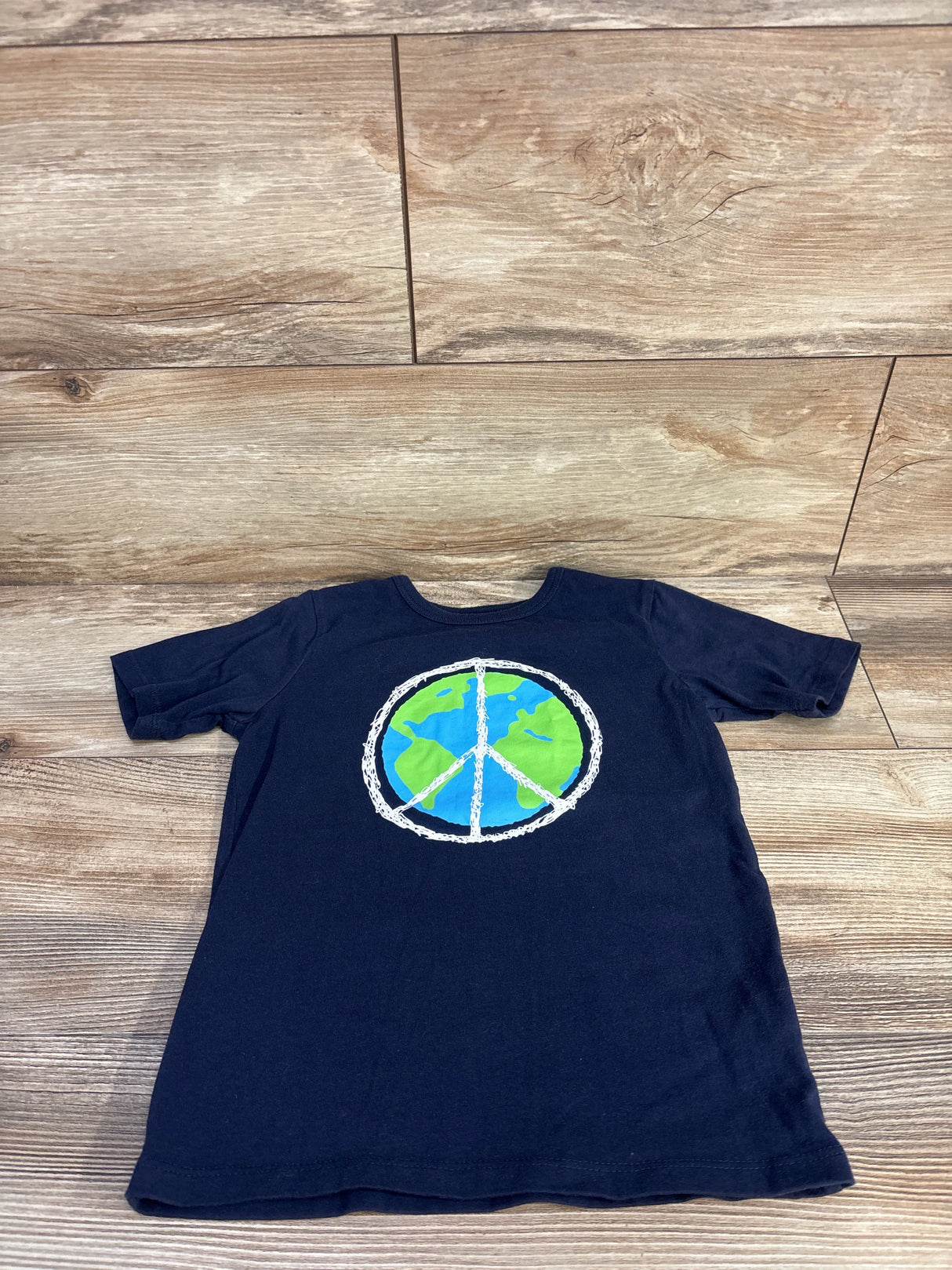 Children's Place Peace On Earth Shirt Navy sz 5T