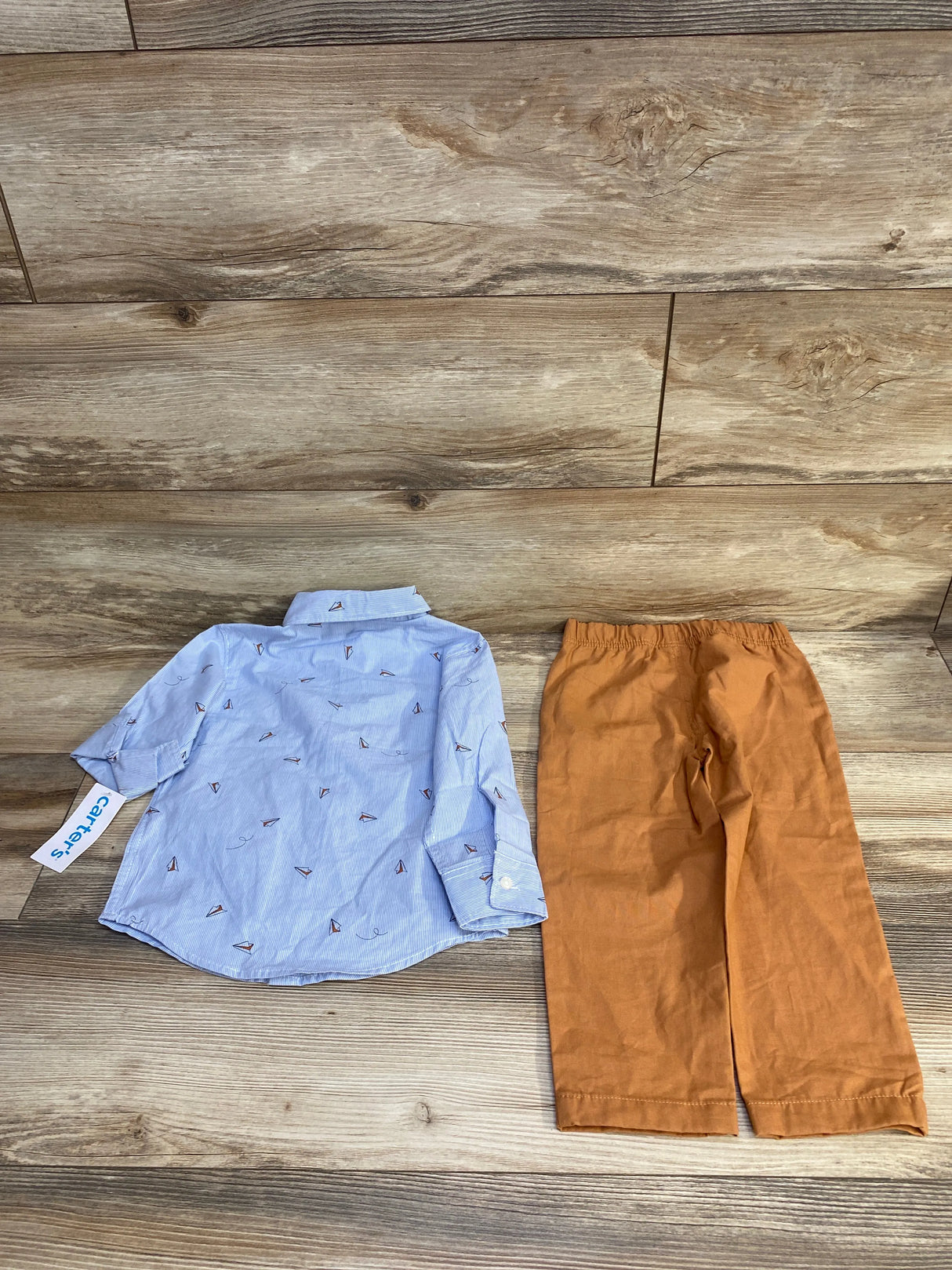 NEW Carter's 2pc Paper Airplanes Button Up Shirt & Pants Blue sz 3T