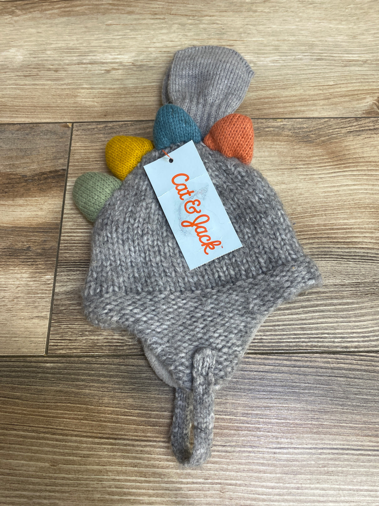 NEW Cat & Jack Knit Winter Hat & Mittens Set Grey sz NB