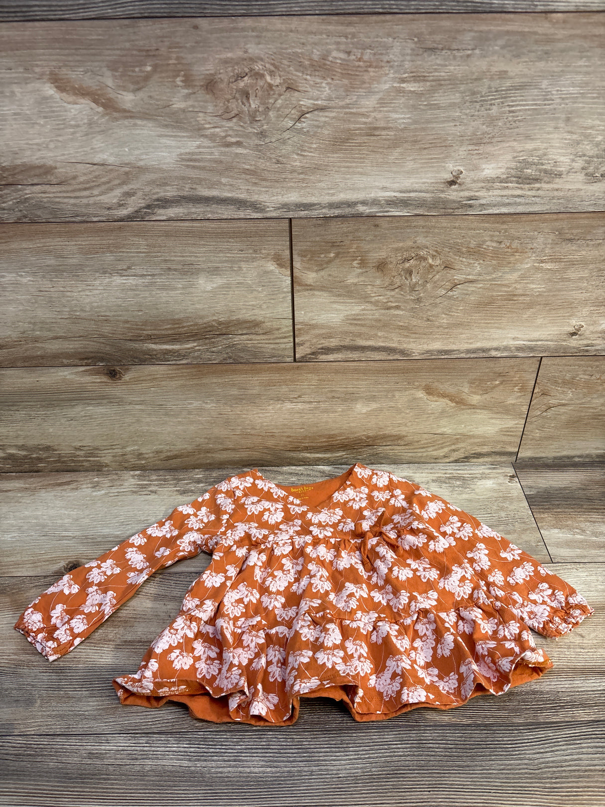 Burt's Bees Kids Long Sleeve Floral Tiered Top Orange sz 2T