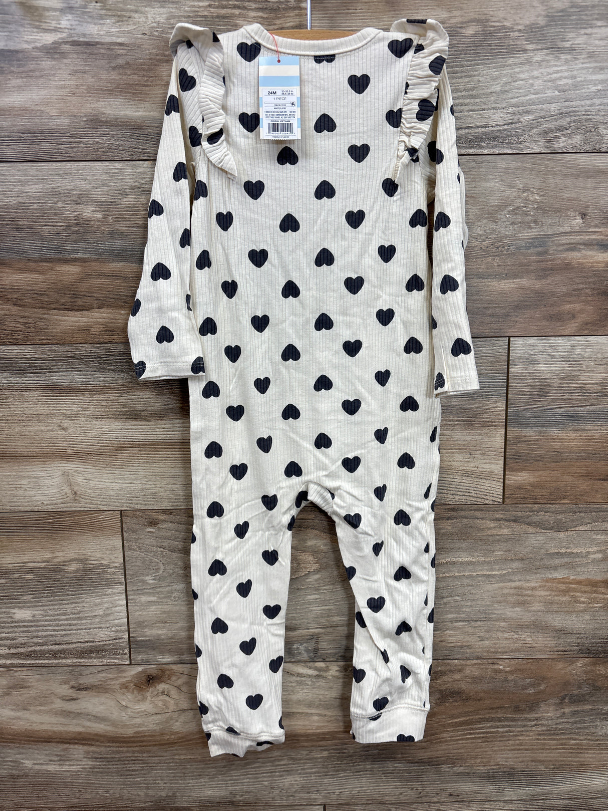 NEW Cat & Jack Ruffled Heart Print Coverall Cream sz 24m